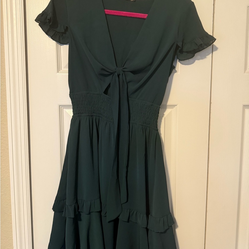 Dark Green Ruffle Mini Dress